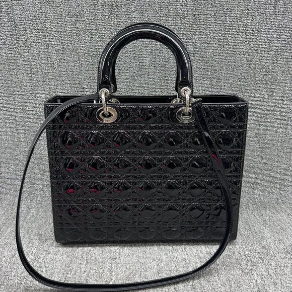 DIOR Lady Dior Large Black Patent Leather Satchel Bag fbcco1275-102225 - Picture 3 of 16